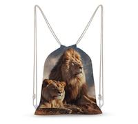 Rkklvbns Canvas Drawstring Two Lions Backpack for Gym, Personalized Sport Pack Bags for Travel, Shopping, White, 35x50cm, Canvas Drawstring Backpack