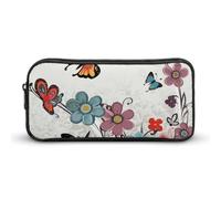 Rkklvbns Cartoon Butterfly Flowers Large Pencil Case Portable Pencil Bag with Zipper Stationery Organizer Simple Storage Aesthetic Stationery for Office College Adult Use
