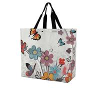 Rkklvbns Cartoon Butterfly Flowers Women Tote Bag Shoulder Grocerie Bags Portable Storage Handbag Lightweight Durable for Work Travel Casual Bag