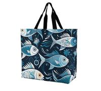 Rkklvbns Cartoon Fish Print Women Tote Bag Shoulder Grocerie Bags Portable Storage Handbag Lightweight Durable for Work Travel Casual Bag