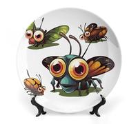 Rkklvbns Cartoon Insect Decorative Plates 10inch Ceramic Dinner Plates Bone China Decorative Plate with Display Stand Dessert Plates for Home Office Wall Decoration