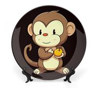Rkklvbns Cartoon Monkey Holding Fruit Decorative Plates 6inch Ceramic Dinner Plates Bone China Decorative Plate with Display Stand Dessert Plates for Home Office Wall Decoration