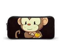Rkklvbns Cartoon Monkey Holding Fruit Large Pencil Case Portable Pencil Bag with Zipper Stationery Organizer Simple Storage Aesthetic Stationery for Office College Adult Use