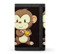 Rkklvbns Cartoon Monkey Holding Fruit Trifold Wallet for Men Minimalist Design Slim Wallet with Money Pocket & Multiple Card Slots Stylish Durable Wallets