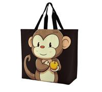 Rkklvbns Cartoon Monkey Holding Fruit Women Tote Bag Shoulder Grocerie Bags Portable Storage Handbag Lightweight Durable for Work Travel Casual Bag