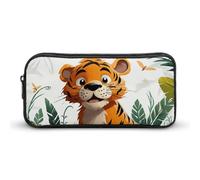 Rkklvbns Cartoon Tiger Large Pencil Case Portable Pencil Bag with Zipper Stationery Organizer Simple Storage Aesthetic Stationery for Office College Adult Use