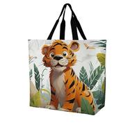 Rkklvbns Cartoon Tiger Women Tote Bag Shoulder Grocerie Bags Portable Storage Handbag Lightweight Durable for Work Travel Casual Bag
