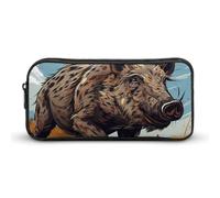 Rkklvbns Cartoon Wild Boar Large Pencil Case Portable Pencil Bag with Zipper Stationery Organizer Simple Storage Aesthetic Stationery for Office College Adult Use