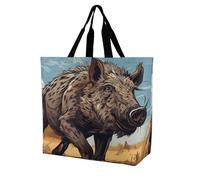 Rkklvbns Cartoon Wild Boar Women Tote Bag Shoulder Grocerie Bags Portable Storage Handbag Lightweight Durable for Work Travel Casual Bag