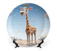 Rkklvbns Cartoons Giraffe Decorative Plates 7inch Ceramic Dinner Plates Bone China Decorative Plate with Display Stand Dessert Plates for Home Office Wall Decoration