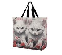 Rkklvbns Cat And Cherry Women Tote Bag Shoulder Grocerie Bags Portable Storage Handbag Lightweight Durable for Work Travel Casual Bag