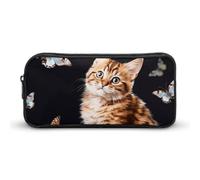 Rkklvbns Cat Butterfly Large Pencil Case Portable Pencil Bag with Zipper Stationery Organizer Simple Storage Aesthetic Stationery for Office College Adult Use