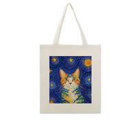 Rkklvbns Cat Looking at Stars Tote Bags for Shopping, Reusable Canvas Shoulder Bag for Work, Lightweight Casual Handbags with Strap for Travel, Camping, Beach, Fitness, Activity