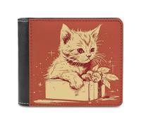 Rkklvbns Cat Lying on The Box Leather Wallets RFID Blocking Slim Front Pocket Wallet Leather Money Clip, Stylish Mens Bifold Wallet Credit Card Holder Gift for Men