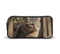 Rkklvbns Cat on Wooden Fence Large Pencil Case Portable Pencil Bag with Zipper Stationery Organizer Simple Storage Aesthetic Stationery for Office College Adult Use