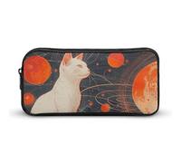 Rkklvbns Cats And Planets Large Pencil Case Portable Pencil Bag with Zipper Stationery Organizer Simple Storage Aesthetic Stationery for Office College Adult Use