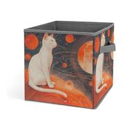 Rkklvbns Cats And Planets Storage Bins, Collapsible Storage Basket with Handles, Large Clothes Fabric Organizer Bin for Organizing Books Blankets Toys
