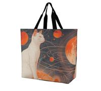 Rkklvbns Cats And Planets Women Tote Bag Shoulder Grocerie Bags Portable Storage Handbag Lightweight Durable for Work Travel Casual Bag