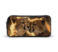 Rkklvbns Cheetah Love Large Pencil Case Portable Pencil Bag with Zipper Stationery Organizer Simple Storage Aesthetic Stationery for Office College Adult Use