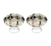 Rkklvbns Chess Piece Brown Pattern Cabinet Handles 2 Pack Modern Dresser Drawer Knobs with 1.1 Inch Center Hole Solid Round Wardrobe Pulls for Kitchen Cabinets Bedroom
