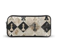 Rkklvbns Chess Piece Brown Pattern Large Pencil Case Portable Pencil Bag with Zipper Stationery Organizer Simple Storage Aesthetic Stationery for Office College Adult Use