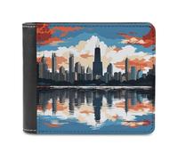 Rkklvbns Chicago Skyline Leather Wallets RFID Blocking Slim Front Pocket Wallet Leather Money Clip, Stylish Mens Bifold Wallet Credit Card Holder Gift for Men
