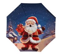 Rkklvbns Christmas Santa Claus Umbrella, Large Size Windproof Travel Umbrella, Auto Open Close, Portable Folding Parasol Durable Premium Grip for Men And Women