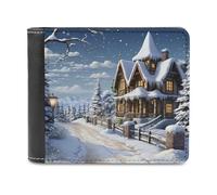 Rkklvbns Christmas Winter Happy Scene Leather Wallets RFID Blocking Slim Front Pocket Wallet Leather Money Clip, Stylish Mens Bifold Wallet Credit Card Holder Gift for Men