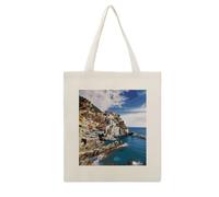 Rkklvbns Cinque Terre Scenery Tote Bags for Shopping, Reusable Canvas Shoulder Bag for Work, Lightweight Casual Handbags with Strap for Travel, Camping, Beach, Fitness, Activity
