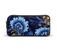 Rkklvbns Classic Blue Large Pencil Case Portable Pencil Bag with Zipper Stationery Organizer Simple Storage Aesthetic Stationery for Office College Adult Use