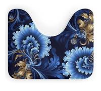 Rkklvbns Classic Blue Toilet Rugs U Shaped Non Slip Around Bath Mat Soft Absorbent 20"x16" Thin Bathroom Rugs for Sink, Tub, Shower and Toilet