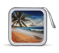 Rkklvbns Coconut Palm Tree Sandy Beach DVD Storage Bags with Zipper, CD Portable Case Holder with Handles, Large Storage Stackable Media Binder for Travel, Cabinet, Home, Office, Car
