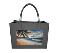Rkklvbns Coconut Palm Tree Sandy Beach Tote Bag for Unisex, Felt Shopping Case, Reusable Shoulder Bags with Handles, Handbag, Dark Gray, One Size