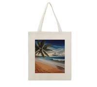 Rkklvbns Coconut Palm Tree Sandy Beach Tote Bags for Shopping, Reusable Canvas Shoulder Bag for Work, Lightweight Casual Handbags with Strap for Travel, Camping, Beach, Fitness, Activity