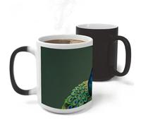 Rkklvbns Color Changing Peacock with Tassels Coffee Mug for Office, Ceramic Magic Mugs with Handle, Personalized Novelty Cup for Home, Party, Funny Tea Cups for Birthday Gift, 11 Oz