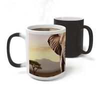 Rkklvbns Color Changing Walking Elephant Coffee Mug for Office, Ceramic Magic Mugs with Handle, Personalized Novelty Cup for Home, Party, Funny Tea Cups for Birthday Gift, 11 Oz