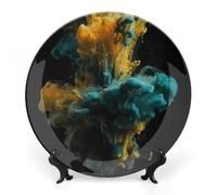 Rkklvbns Colored Liquid Decorative Plates 7inch Ceramic Dinner Plates Bone China Decorative Plate with Display Stand Dessert Plates for Home Office Wall Decoration