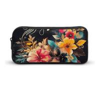 Rkklvbns Colorful Flowers Large Pencil Case Portable Pencil Bag with Zipper Stationery Organizer Simple Storage Aesthetic Stationery for Office College Adult Use