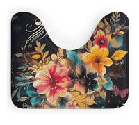 Rkklvbns Colorful Flowers Toilet Rugs U Shaped Non Slip Around Bath Mat Soft Absorbent 20"x16" Thin Bathroom Rugs for Sink, Tub, Shower and Toilet