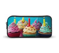 Rkklvbns Colorful Happy Birthday Cupcakes Large Pencil Case Portable Pencil Bag with Zipper Stationery Organizer Simple Storage Aesthetic Stationery for Office College Adult Use