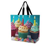 Rkklvbns Colorful Happy Birthday Cupcakes Women Tote Bag Shoulder Grocerie Bags Portable Storage Handbag Lightweight Durable for Work Travel Casual Bag