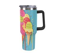 Rkklvbns Colorful Ice Cream Travel Coffee Cup, 40 Oz Tumbler with Handle And Straw Lid, Leak-proof Large Capacity Car Cup, Keeps Cold Or Hot for Gym, Travel Sports