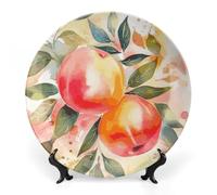 Rkklvbns Colorful Peach Watercolor Design Decorative Plates 10inch Ceramic Dinner Plates Bone China Decorative Plate with Display Stand Dessert Plates for Home Office Wall Decoration