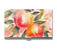 Rkklvbns Colorful Peach Watercolor Design Pocket Business Card Holder Portable Business Name Card Holder Aluminum Alloy Flip Cover Slim Name Cards Case for Business Meeting Use