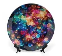 Rkklvbns Colorful Rainbow Stars Decorative Plates 10inch Ceramic Dinner Plates Bone China Decorative Plate with Display Stand Dessert Plates for Home Office Wall Decoration