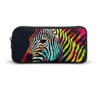 Rkklvbns Colorful Rainbow Zebra Large Pencil Case Portable Pencil Bag with Zipper Stationery Organizer Simple Storage Aesthetic Stationery for Office College Adult Use