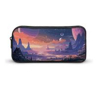 Rkklvbns Colorful Retro Space Theme Large Pencil Case Portable Pencil Bag with Zipper Stationery Organizer Simple Storage Aesthetic Stationery for Office College Adult Use
