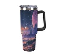 Rkklvbns Colorful Retro Space Theme Travel Coffee Cup, 40 Oz Tumbler with Handle And Straw Lid, Leak-proof Large Capacity Car Cup, Keeps Cold Or Hot for Gym, Travel Sports