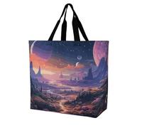 Rkklvbns Colorful Retro Space Theme Women Tote Bag Shoulder Grocerie Bags Portable Storage Handbag Lightweight Durable for Work Travel Casual Bag