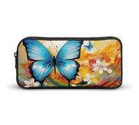 Rkklvbns Colorful with Butterfly Large Pencil Case Portable Pencil Bag with Zipper Stationery Organizer Simple Storage Aesthetic Stationery for Office College Adult Use